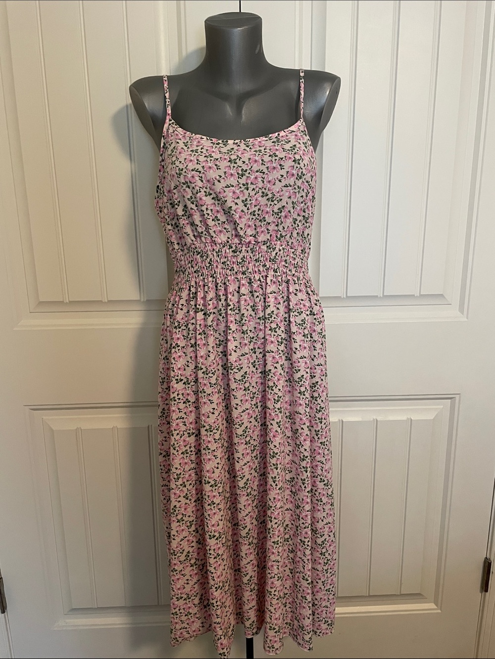 STINE GOYA Pink Floral Maxi Dress with Smocked Waist